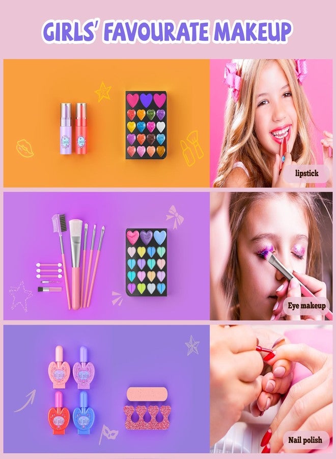 GORISPI Kids Makeup Sets for Girls, 66pcs Real Cosmetic for Kids Toys with Mirror, Princess Washable Girls Makeup Kit, Non-Toxic & Safe Brithday Gifts for 3 4 5 6 7 8 10 - 12 Years Old（Pink Black） - Image 5